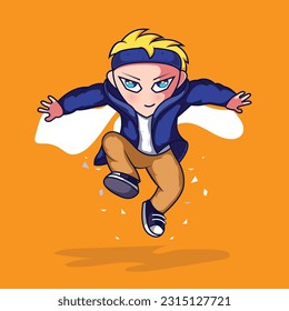 Superhéroe infantil saltando en la ilustración del vector de aire