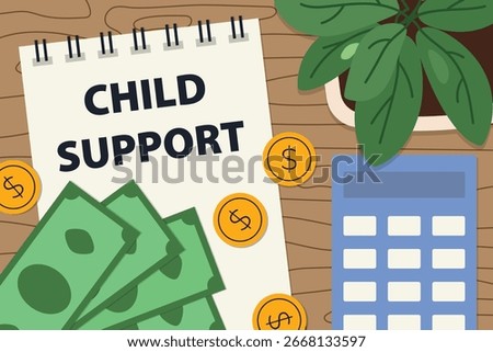 child support agreement concept, symbolizing custody, family law, legal contract, financial support, parents and children rights- vector illustration