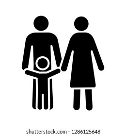 Child support glyph icon. Silhouette symbol. Family. Childcare. Happy parenthood. Negative space. Vector isolated illustration