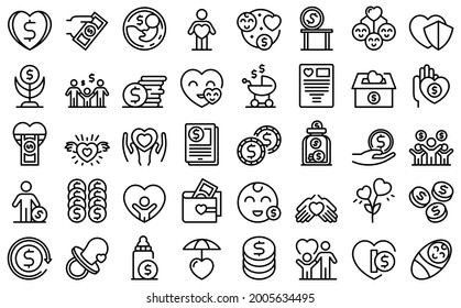 Child support icons set outline vector. Family childcare. Adoption child protect