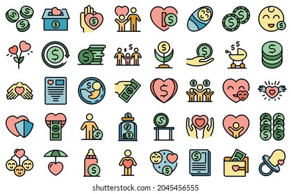 Los iconos de soporte para niños establecen el vector de contorno. Cuidado de los niños en familia. Protección infantil de adopción