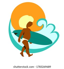 child surfer tanned blond goes surfing