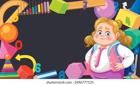 Child surrounded by educational tools and numbers