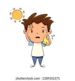 Child sweating sunny day, vector illustration