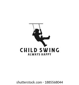 child swing logo with illustration of a child playing on a swing