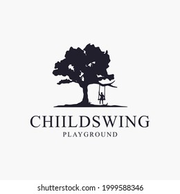 Child Swing Playground Tree vector illustration logo design 