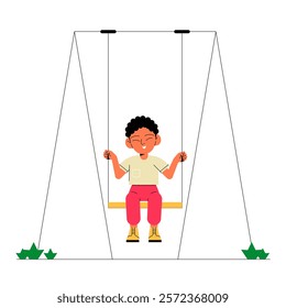 Child Swinging Alone On Swing Set In Flat Vector Illustration Symbolizing Leisure, Solitude, And Outdoor Fun, Isolated On White Background