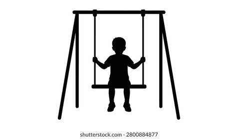 Child swinging on a playground swing set a black silhouette against a white background silhouette kid youth recreation