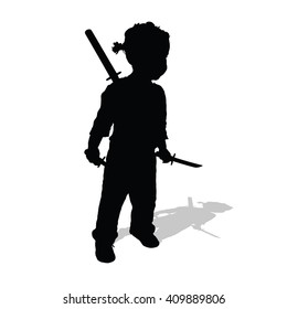 child with swords silhouette illustration in black