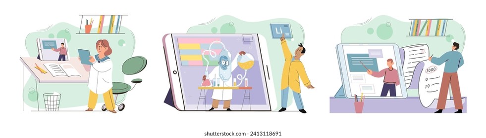 Child with tablet. Vector illustration. Children benefit from using digital tablets as they can learn at their own pace The internet provides virtual space where kids can explore and expand