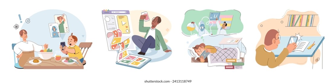 Child with tablet. Vector illustration. The communication between children and teachers has been enhanced through use tablets The integration technology into education has opened up new opportunities