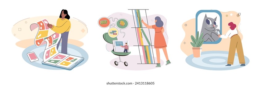 Child with tablet. Vector illustration. Using tablet for studying empowers children to take charge their own learning journey Online studying provides students with flexibility to learn anytime