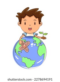 Child take care of the planet earth