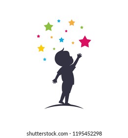 A Child Take A Star Logo Design Vector Emblem Design Concept Creative Symbol Icon