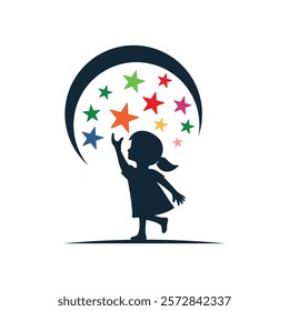 A child take a star logo design vector