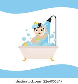 child taking a bath, kid getting fresh, boy in bath tub