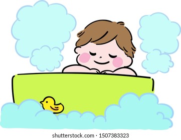 Child taking a bath and relaxing