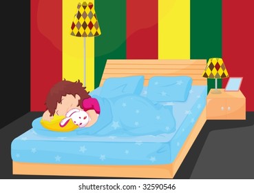 Child taking nap at the end of parent's bed