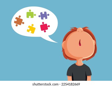 
Child Talking with Difficulty Vector Cartoon Illustration. Boy having a speech impediment perfecting language skill with therapy
