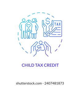 Icono de concepto de gradiente azul de crédito fiscal secundario. Beneficio financiero especial. Apoyar a las familias con niños. Fácil de usar en el artículo. Ilustración de línea de forma redonda. Idea abstracta. Diseño gráfico