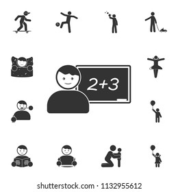 the child teaches mathematics icon. Detailed set of children life. Premium graphic design. One of the collection icons for websites, web design, mobile app on white background