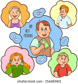 Child and their amity and communication with best friend text color cartoon concept vector illustration