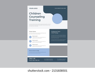 Child Therapy Flyer Design Template, Medical Therapy Flyer,  Children Counseling Poster Leaflet Template.