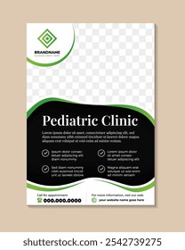 Child therapy flyer design template, medical therapy flyer, Children counseling poster leaflet template. pediatric clinic brochure on vertical layout with photo space. black background.