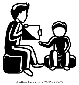 Child Therapy icon represented by therapist, boy Black Filled style.