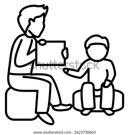 Child Therapy icon represented by therapist, boy Line style.