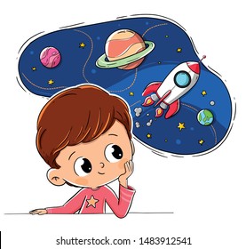 child thinking or imagining space