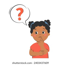 Child thinks about a question. Knowledge and education concept. Vector illustration