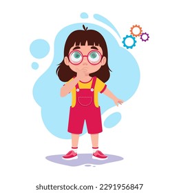 The child thinks about the situation, solving the problem. Vector illustration