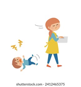 Child throwing a tantrum, mother, cute illustration material