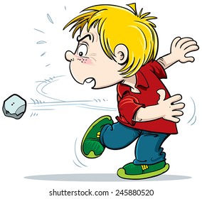 child throws a stone