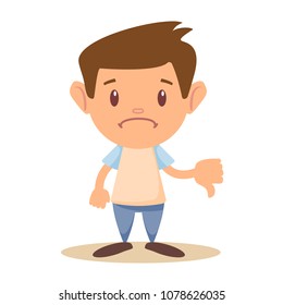 Child thumbs down. Stock flat vector illustration.