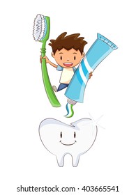 Child tooth brushing, vector illustration