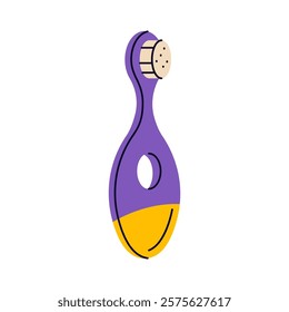 Child toothbrush vector icon. Kid friendly pediatric tool for tooth care. Children brush with soft bristles for oral hygiene or healthcare. Mouth habit and daily routine. Bathroom and smile. Tooth.