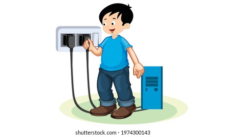 A child touching an electric switch - illustration