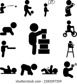 child and tower from cubes icon in a collection with other items