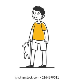 Child with toy in hand. Man in different ages. Male character in ages of infant, child, teenager, adult, old person with cane. Vector illustration