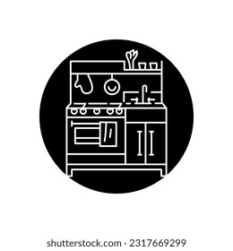 Child toy kitchen black line icon. Pictogram for web page, mobile app, promo.