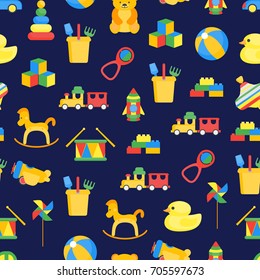 Child Toys Color Background Pattern on a Blue for Play and Education Baby. Vector illustration