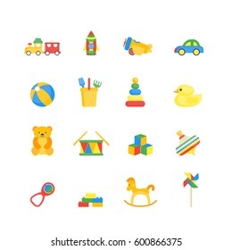 Child Toys Color Icons Set for Play and Education Baby. Vector illustration