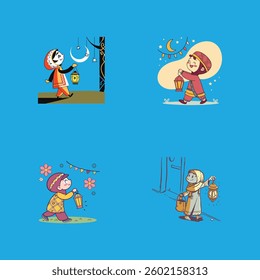 ​A child in traditional clothes holding a lantern and smiling.