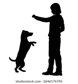 Child Training Dog Silhouette - Pet Obedience, Friendship, and Animal Bonding