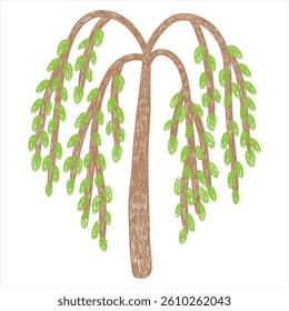 Child tree, sketch, doodle, scribble. Hand-drawn doodle sketch, children s cute vector background. Children draw with a pencil in the style of lines tree, a doodle drawing. Isolated background.