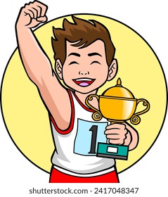 child with trophy vector illustration isolated on white background