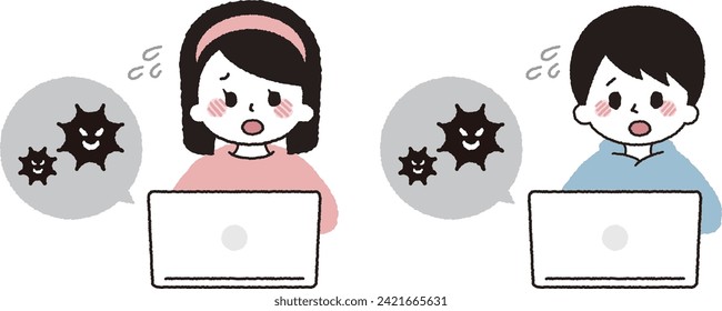 A child is in trouble because his computer is infected with a virus.