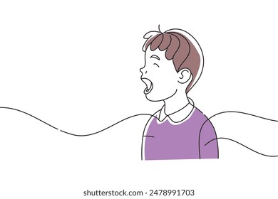 child try to speak another language, doodle continuous line art vector illustration